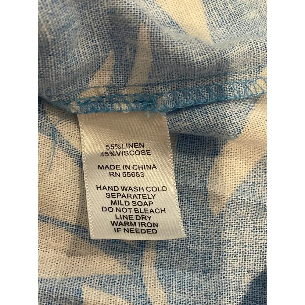 Nicole Miller Linen‑Blend Blue Floral Button‑Front Dress Size XS Loose Fit